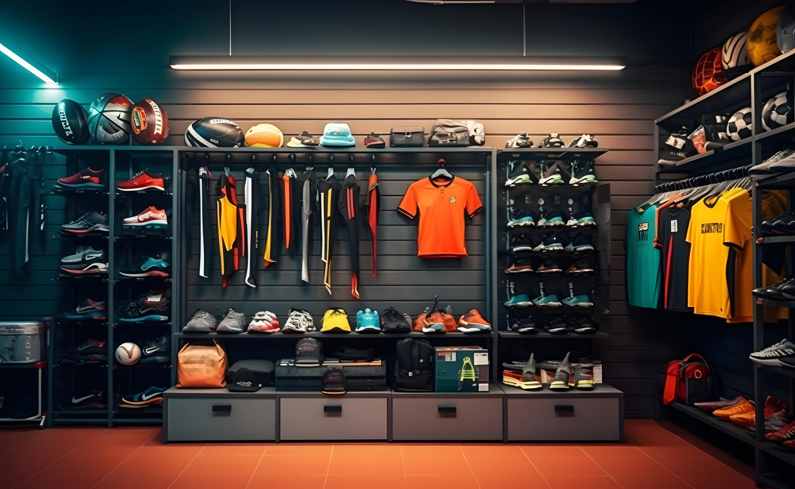 etalase in the sport shop room with stuff professional photograp